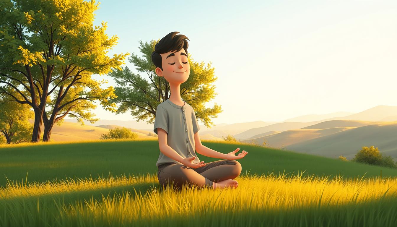 A person sitting calmly outdoors during a guided resilience practice